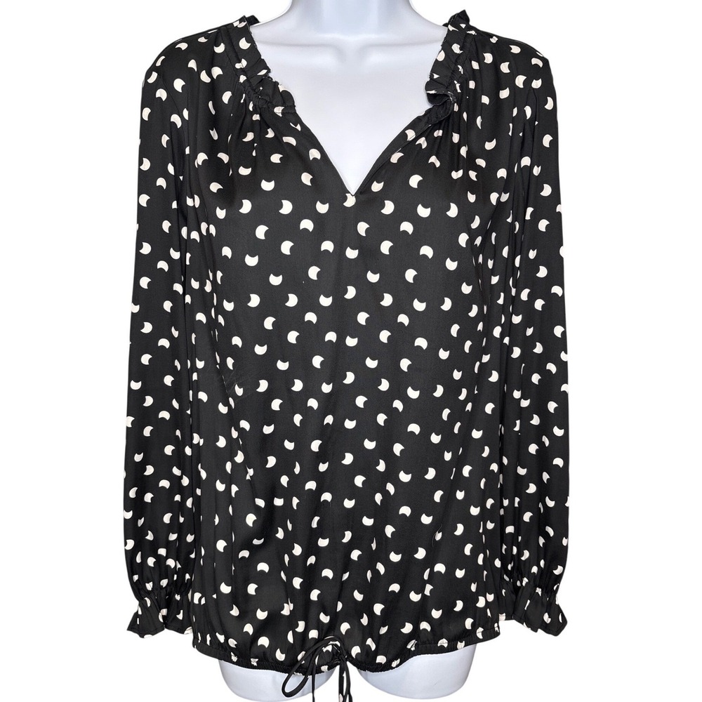 Dolan Left Coast Anthropologie‎ Womens Black Crescent Moon Print Ruffle Top Sz S